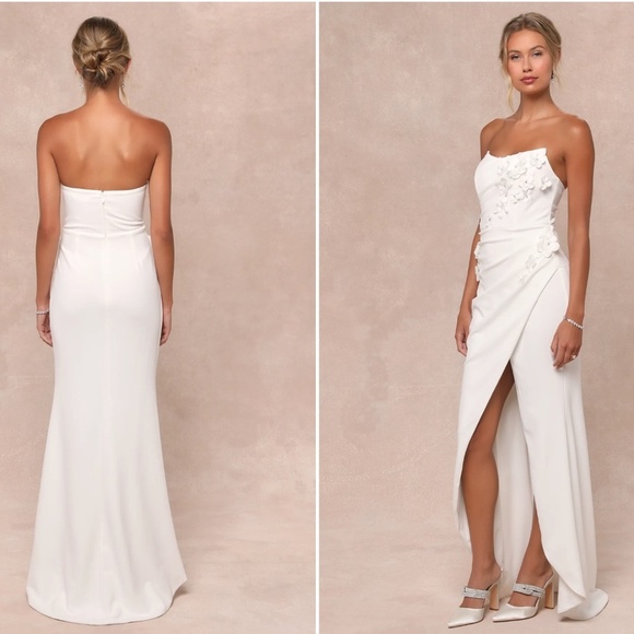 LULU's Bridal Wedding Chic Modern Sexy Floral Bustier Mermaid Trumpet Gown - Picture 4 of 5